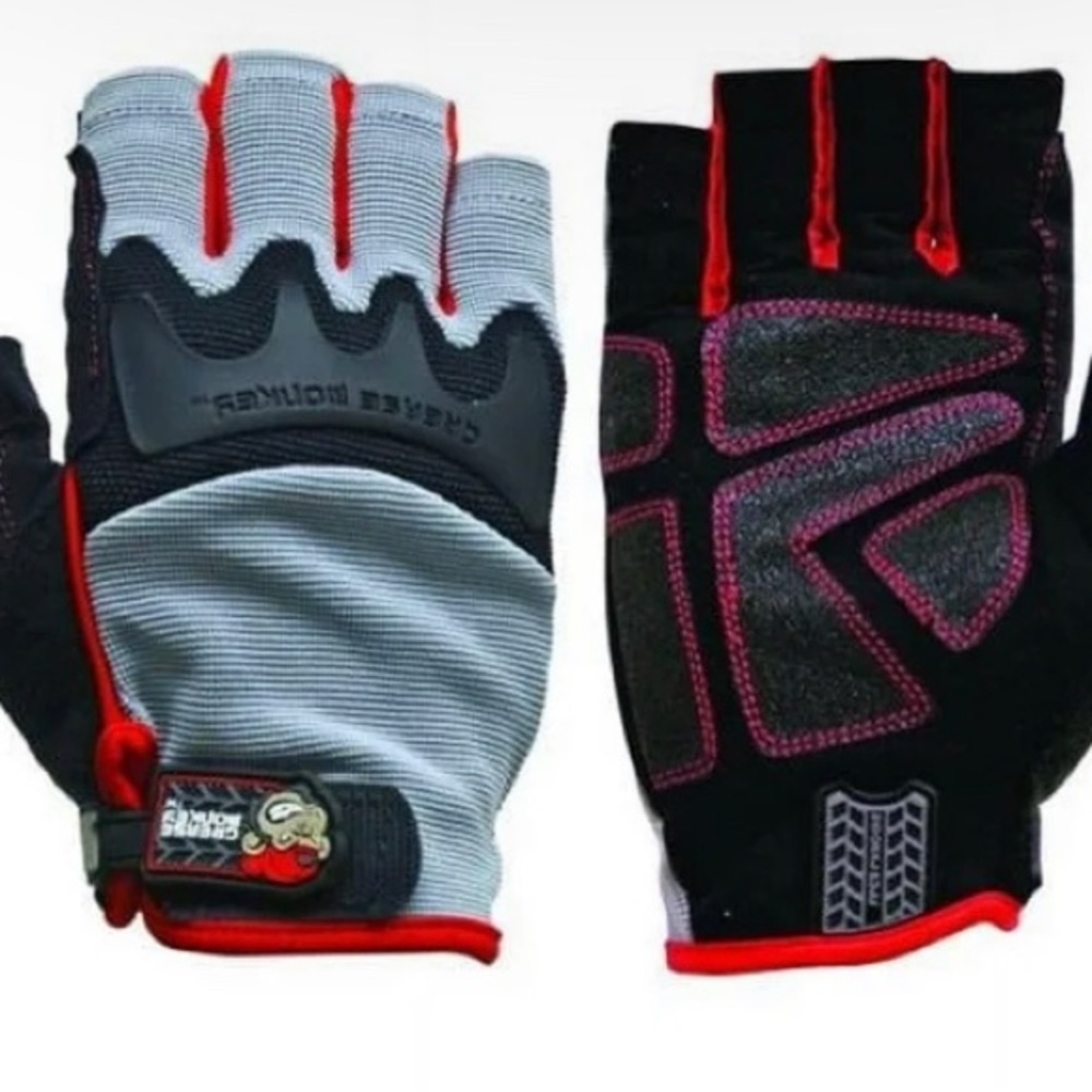 Grease Monkeys Gray and Black Cycling Gloves with Red Accents Large